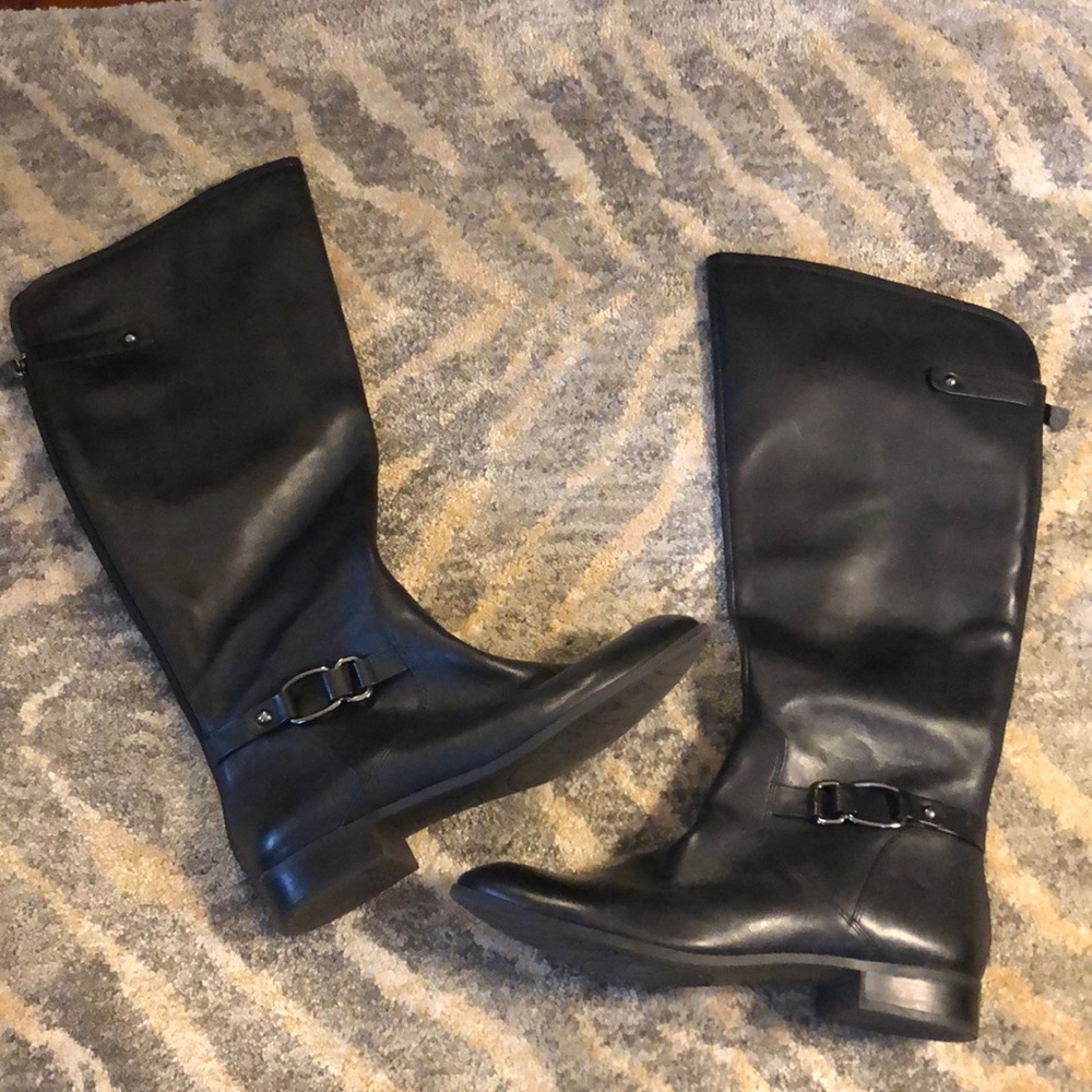 Tall black leather boots